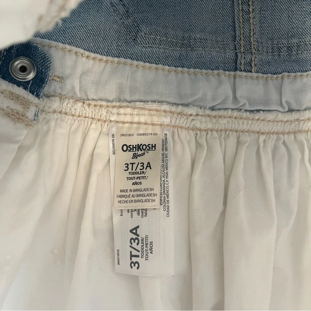 Oshkosh BGosh Jumper Dress Girls 3T Blue White Eyelet Denim Casual Play Party